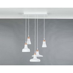 Závěsné svítidlo SHADOWS set 5x triplex opál sklo / dub evropský bezbarvý / textil. kabel bílý - BROKIS Obrázek pro produkt Závěsné svítidlo SHADOWS set 5x triplex opál sklo / dub evropský bezbarvý / textil. kabel bílý - BROKIS