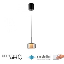 Obrázek pro produkt Závěsné svítidlo LED RIKA 1 ramenné černá nastavitelná výška Comfort Lift SimplyDim 3000K - PAUL NEUHAUS