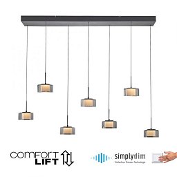 Obrázek pro produkt Závěsné svítidlo LED RIKA 7 ramenné černá nastavitelná výška Comfort Lift SimplyDim 3000K - PAUL NEUHAUS