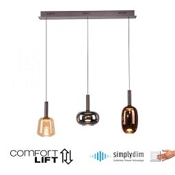 Obrázek pro produkt IRIDES LED závěsné svítidlo nastavitelná výška Comfort Lift 3 ramenné stmívatelné paměťová funkce SimplyDim 3000K - PAUL NEUHAUS
