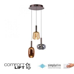 Obrázek pro produkt IRIDES LED závěsné svítidlo 3 ramenné nastavitelná výška Comfort Lift paměťová funkce SimplyDim 3000K - PAUL NEUHAUS