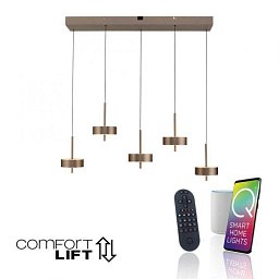 Obrázek pro produkt Závěsné svítidlo Q-ROTATE 5 ramenné tmavá hnědá nastavitelná výška ZigBee 2700-5000K - PAUL NEUHAUS