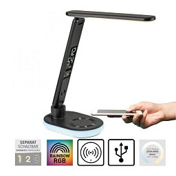 Obrázek pro produkt TINA LED stolní lampa černá dotykový stmívač nabíjení telefonu bezdrátově i USB 3000-5000K - JUST LIGHT