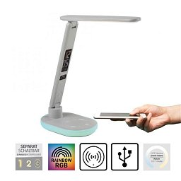 Obrázek pro produkt TINA LED stolní lampa bílá dotykový stmívač nabíjení telefonu bezdrátově i USB 3000-5000K - JUST LIGHT
