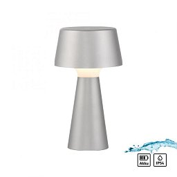 Obrázek pro produkt ABERA LED stolní lampa na baterie stříbrná dotykový stmívač IP54 USB vnitřní i venkovní použití 3000K - JUST LIGHT