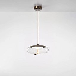 Obrázek pro produkt Závěsné svítidlo KNOT SMALL DISCO sklo transparentní / montura + baldachýn broušená champagne lak / provaz přírodní - BROKIS A