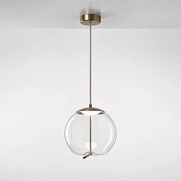 Obrázek pro produkt Závěsné svítidlo KNOT SMALL SFERA sklo transparentní / montura + baldachýn broušená champagne lak / provaz přírodní - BROKIS A