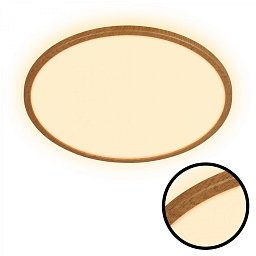 Obrázek pro produkt Tava Wood LED stropní svítidlo, přímé a nepřímé osvětlení, ploché, imitace dřeva, kruhové 42 cm - BRILO
