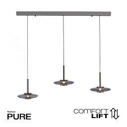 Obrázek pro produkt Závěsné svítidlo PURE Vitrum 3 ramenné Comfort Lift 2700K platina / kouřová - PAUL NEUHAUS