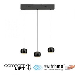 Obrázek pro produkt LED závěsné svítidlo černé 3 ramenné nastavitelná výška do jídelny krokově stmívatelné 3000K - JUST LIGHT