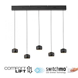 Obrázek pro produkt LED závěsné svítidlo černé 5 ramenné nastavitelná výška do jídelny krokově stmívatelné 3000K - JUST LIGHT