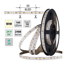 Obrázek pro produkt LED pásek WW 160LED/m 23W/24V 2986lm IP20 délka 1,2m vodič A 1,0m-X03