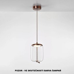 Obrázek pro produkt Závěsné svítidlo KNOT SMALL CILINDRO transparentní sklo / monturA + baldachýn broušená champagne lak / provaz - přírodní - BROKIS A
 - BROKIS