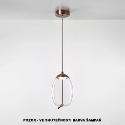 Obrázek pro produkt Závěsné svítidlo KNOT SMALL UOVO sklo transparentní / montura + baldachýn broušená champangne lak / provaz přírodní - BROKIS A