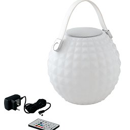 Obrázek pro produkt Nabíjecí venkovní lampa Geco, bílá, LED 3 W, 240 lm, RGBW, stmívatelná, IP44, s reproduktorem a Bluetooth, vč. dálkového ovladač - FANEUROPE