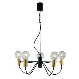 Obrázek pro produkt Závěsné svítidlo Axon, černé/zlaté, 5 x E27, 60 x 143 cm - FANEUROPE