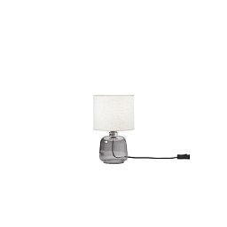 Obrázek pro produkt Stolní lampa Emerald šedé sklo, textilní stínidlo, 1 x E14, konstrukce pr. 15 x 25 cm, stínidlo pr. 15 x 16 cm - FANEUROPE