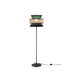 Obrázek pro produkt Stojací lampa Gazebo zelená + černá + ratan, 1 x E27, pr. 40 x 145 cm - FANEUROPE