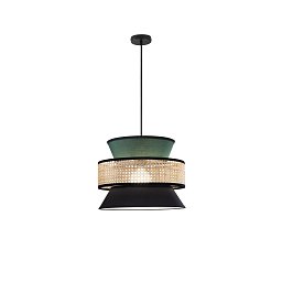 Obrázek pro produkt Závěsné svítidlo Gazebo (40 x 200 cm) zelené a černé provedení s přírodním ratanem, patice E27, délka kabelu 210 cm - FANEUROPE
