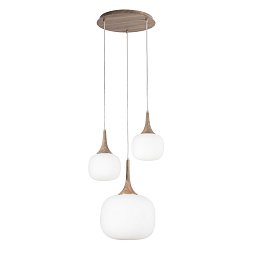 Obrázek pro produkt Závěsné svítidlo Jaipur, bílé/dřevo, 1 x E27 + 2 x E14, 39 x 39 x 150 cm - FANEUROPE