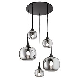 Obrázek pro produkt Závěsné svítidlo Jaipur, kouřové (fumé)/černé, 2 x E27 + 3 x E14, 70 x 70 x 200 cm - FANEUROPE