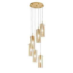 Obrázek pro produkt Závěsné svítidlo Magic, zlatá/jantar, 6 x E27, 35 x 35 x 150 cm - FANEUROPE