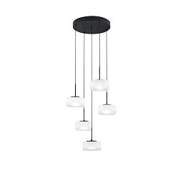 Obrázek pro produkt Závěsné svítidlo Emily bílá, 5 závěsů, sklo + kov, 40 W, CCT 2700/3200/4000 K, pr. 44 x 150 cm - FANEUROPE