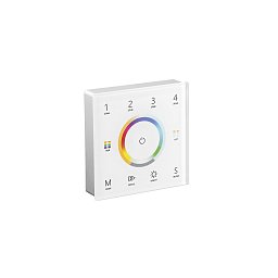 Obrázek pro produkt Nástěnný ovladač RF 2,4 GHz RGB/RGBW/RGB+CCT 4 zóny 5 kanálů, 8,6 x 8,6 x 3,6 cm - FANEUROPE