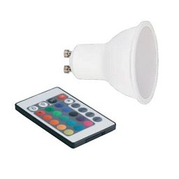 Obrázek pro produkt Žárovka LED GU10, 5 W, 400 lm, RGB + 4000 K, 38 °, 50 x 56 mm, 15 000 h, CRI 80, dálkový ovladač - FANEUROPE