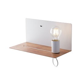 Obrázek pro produkt Nástěnné svítidlo Flash, bílé, s poličkou/USB 2 A, 1 x E27, 33 x 18 x 15 cm - FANEUROPE