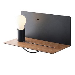 Obrázek pro produkt Nástěnné svítidlo Flash, černé, s poličkou/USB 2 A, 1 x E27, 33 x 18 x 15 cm - FANEUROPE
