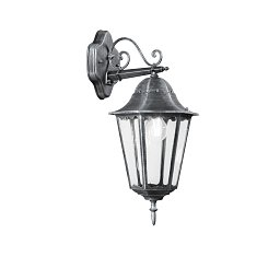 Obrázek pro produkt Venkovní nástěnné svítidlo DOWN FIRENZE černá/stříbrná, 1xE27, IP44, 28,6 x 50,5 cm - FANEUROPE