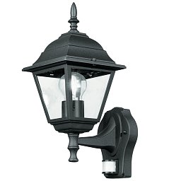 Obrázek pro produkt Venkovní nástěnné svítidlo UP ROMA černá se senzorem, 1xE27, IP44, 19,5 x 39 x 14,6 cm - FANEUROPE