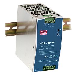 Obrázek pro produkt Driver DIN průmyslový, 1CH 48 V DC 240 W 5 A - vstup AC 90-264 V / DC 127-370 V, rozměr 6,3 x 12,52 x 11,35 cm - FANEUROPE