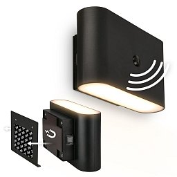 Obrázek pro produkt Chat nástěnné svítidlo 3W 270lm bezdrátová LED s pohybovým čidlem černá - BRILONER