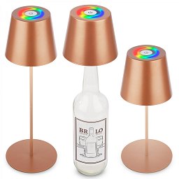Obrázek pro produkt Calida stolní lampička - 2,5W, 200lm, nabíjecí, LED, stmívatelné, RGBW, uchycení na láhev, bronzová - BRILO