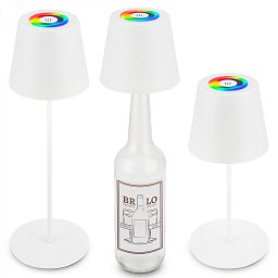 Obrázek pro produkt Calida 3 v 1 RGBW LED stolní lampička bezdrátová IP44, stmívatelné, dotykový vypínač, bílá - BRILO