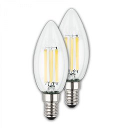 Obrázek pro produkt EEK A 2ks sada E14 LED žárovka, třída A, Filament, 50.000h, 840lm, 4W, teple bílé světlo, svíčka - BRILO