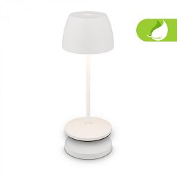 Obrázek pro produkt Serina Mini LED stolní lampička bezdrátová IP44, stmívatelné, s nabíjecí základnou, bílé - BRILO