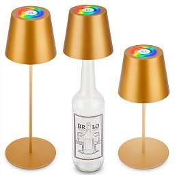 Obrázek pro produkt Calida 3 v 1 RGBW LED stolní lampička bezdrátová IP44, stmívatelné, dotykový vypínač, zlatá - BRILO