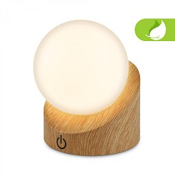 Obrázek pro produkt Sora Mini LED stolní lampička bezdrátová IP54, stmívatelné, dotykový vypínač, imitace dřeva - BRILO