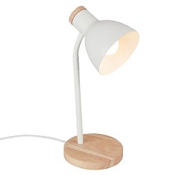 Obrázek pro produkt Prep stolní lampička - s vypínačem, E14 patice, max. 10W, bílá / dřevo - BRILO