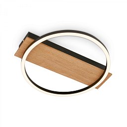 Obrázek pro produkt Kada LED stropní svítidlo, dekor dřeva, teple bílé světlo, oválné 34x30 cm, černá/dřevo - BRILO