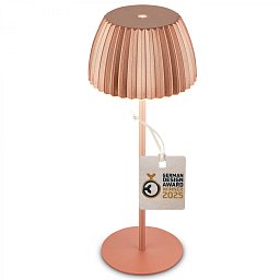 Obrázek pro produkt Nabíjecí stolní lampa Riffle - 36,5 cm, 2W, 200lm, IP44, bezdrátová, LED, stmívatelná, dotykový vypínač, měď - BRILO