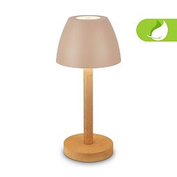 Obrázek pro produkt Serina Wood stolní lampa - 2,5W, 200lm, bezdrátová, LED, dotykový vypínač, IP44, stmívatelná, béžová/dřevo - BRILO