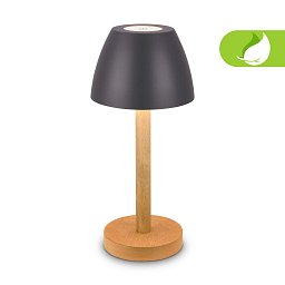Obrázek pro produkt Serina Wood stolní lampa - 2,5W, 200lm, bezdrátová, LED, dotykový vypínač, IP44, stmívatelná, antracit/dřevo - BRILO