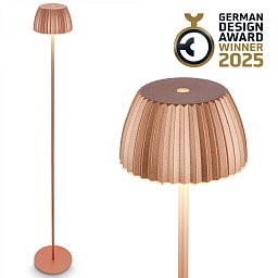 Obrázek pro produkt nabíjecí stojanová lampa Riffle - 124 cm, 4,2W, 400lm, bezdrátová, LED, stmívatelná, dotykový vypínač, měď - BRILO