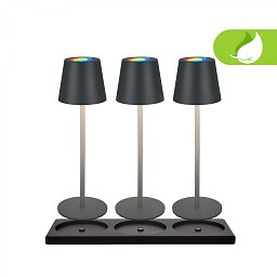 Obrázek pro produkt Cilano 3ks RGBW stolní bezdrátová lampa, vč. nabíjecí základny, IP44, antracit - BRILO