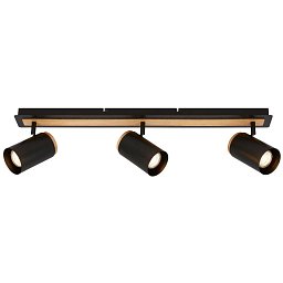 Obrázek pro produkt Duta stropní bodové svítidlo - GU10 patice, max. 10W, nastavitelné, černá/dřevo, 3-ramenné - BRILONER