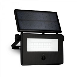 Obrázek pro produkt Solární LED venkovní nástěnné svítidlo vč. IR senzoru, černé, 5W, 400 lm, sklo/plast - BRILO